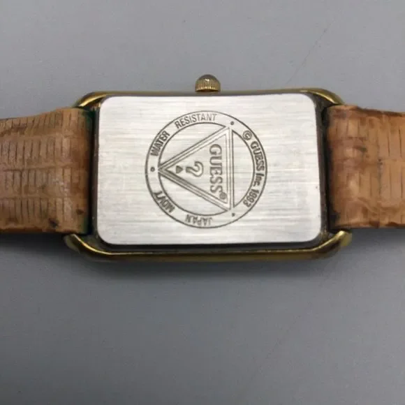 Vintage Guess Watch Women 20mm Gold Tone Tank 1993 Leather Band New Battery - Picture 9 of 13